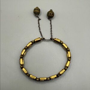 Vintage Gold Tone Beaded Adjustable Indian Style Geometric Bangle Cuff Bracelet